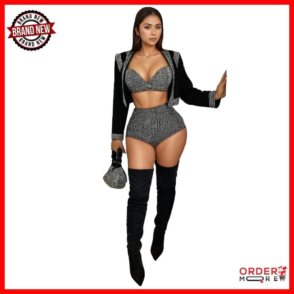 Rhinestone Stretch Romper for Parties Evening Events Club Wear